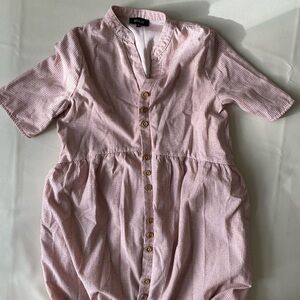 Roolee Button Front Shirtdress Pink Stripe S